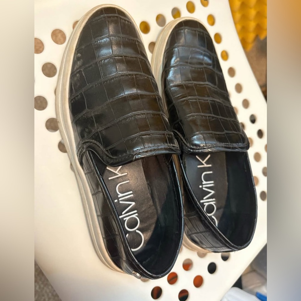 Calvin Klein Black Embossed Slip-On Shoes